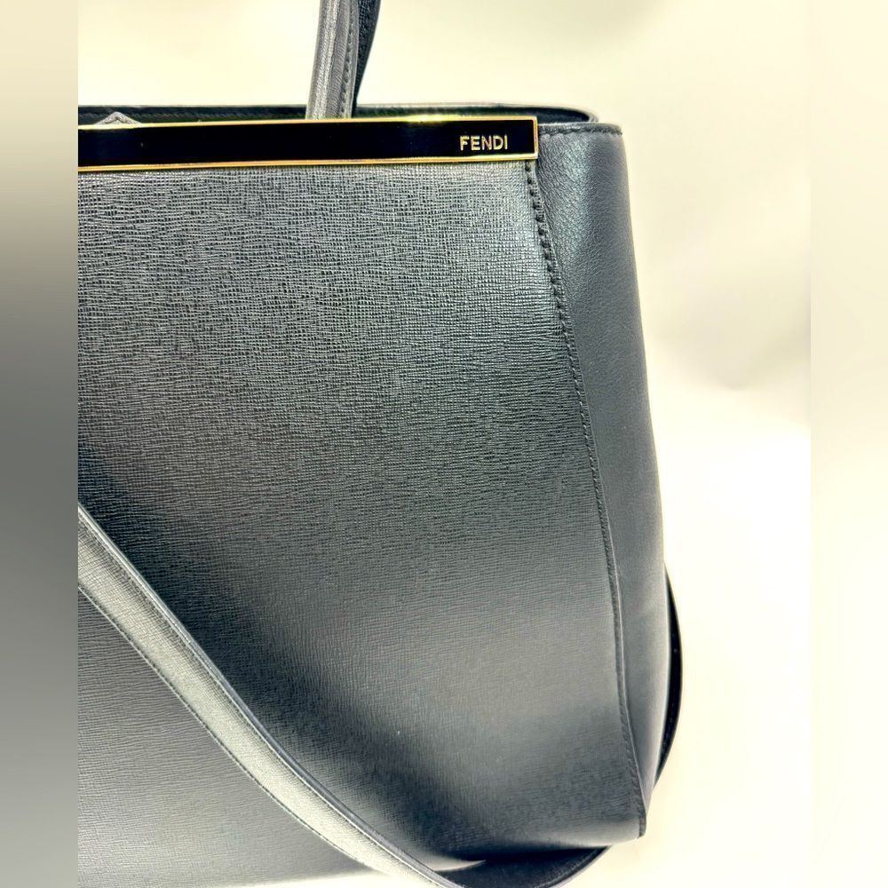 Fendi Medium Black Leather Sac 2Jours Top Handle 2way Tote Bag Preloved Purse - Picture 3 of 14